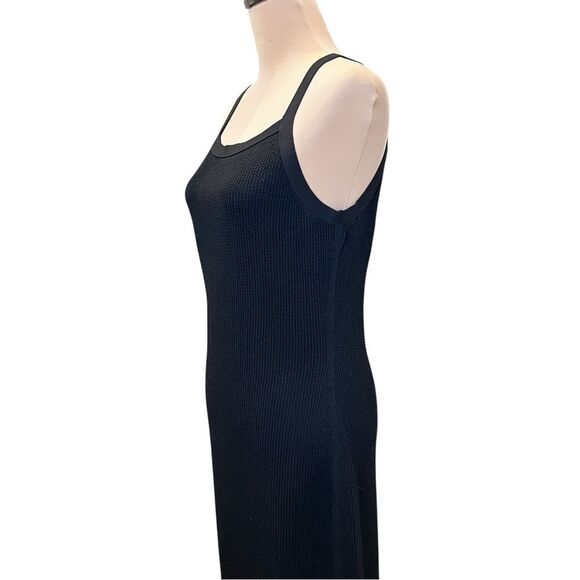 Theory Textured Knit Pointelle Midi Dress Sleeveless Straight Fit Black M NWT - Picture 5 of 14